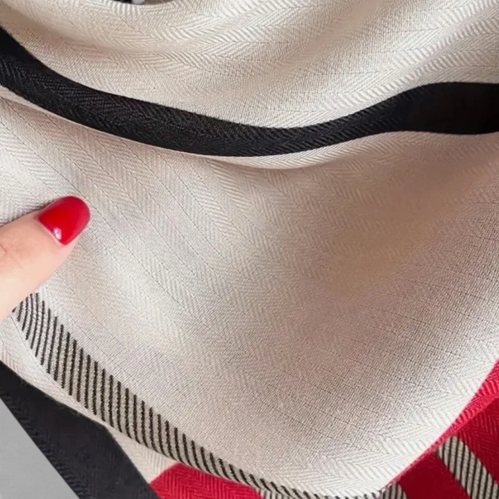 Luxurious Plaid Shawl/Scarf In Cream with Red, Gray and Black New